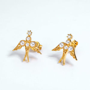 Pearl Swallow Earrings Gold Studs Jewelry Gifts